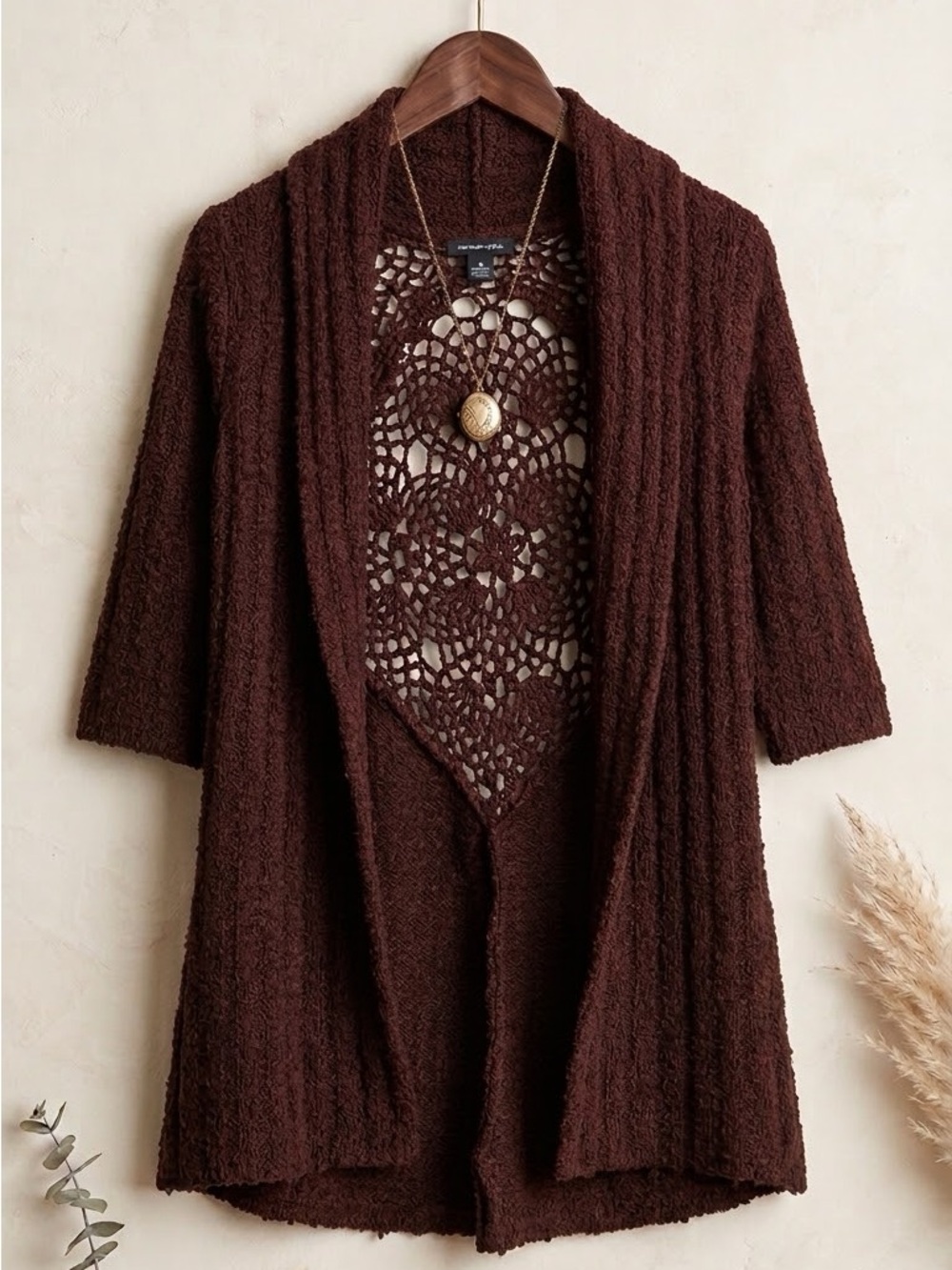 BCBGMaxAzria Open-Front Chocolate Brown Knit Cardigan